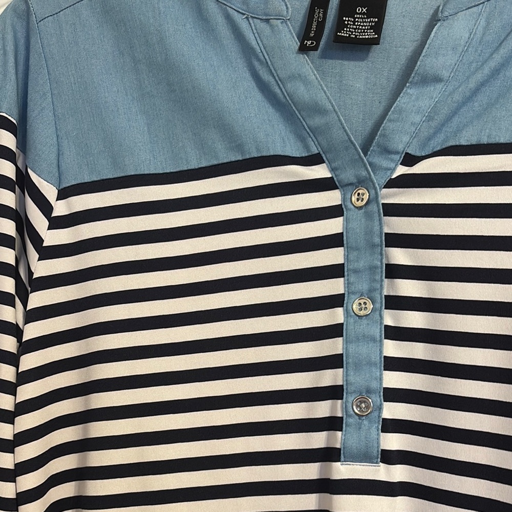 Chaps Blue and White Striped Top - Picture 2 of 2